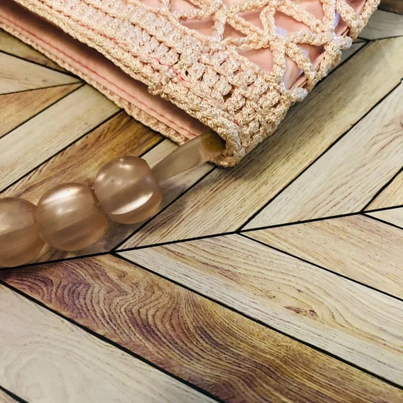 Vintage 70s Retro Style Blush Pink Crochet Beaded Shoulder Purse with Flaws - Picture 8 of 8